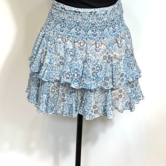 Twelfthstreet by Cynthia Vincent For Intermix Blue Floral Silk Skirt Size P - Picture 3 of 16